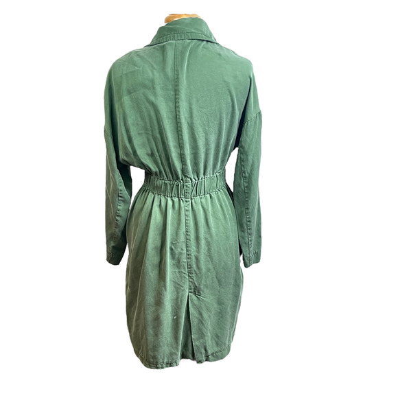 Zara Olive Green Light Weight Trench Coat Duster Jacket Belted Waist Tied - Picture 4 of 15